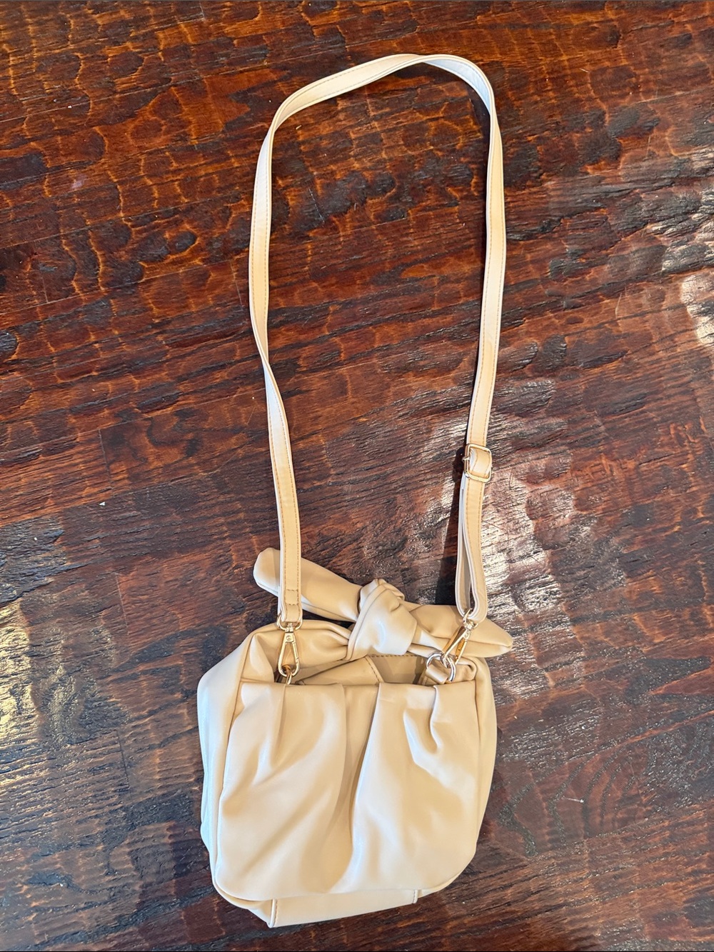 Anthropologie Beige Knot-Top Crossbody Bag